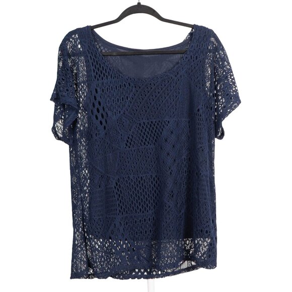 La Vanya Tops - La Vanya Crochet Shirt L Womens Navy Blue Sheer Tank Indie Hippie Boho Set